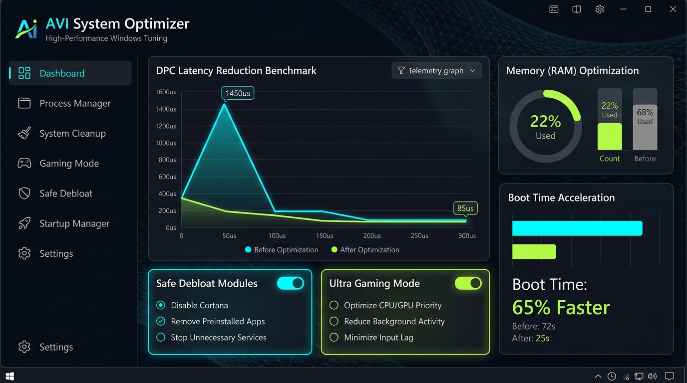Panel de benchmark de optimización Windows